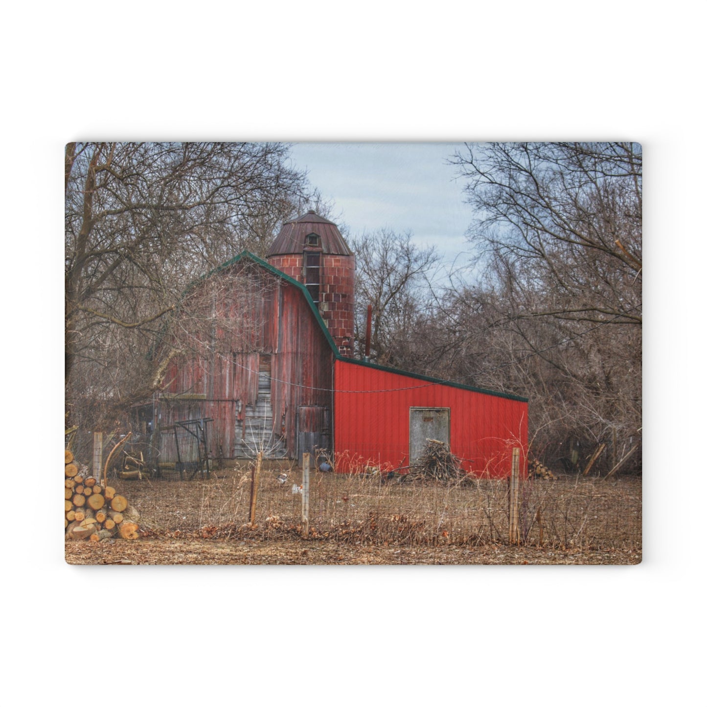 Barn Boutique Rustic Tempered-Glass Cutting Board| Bray Road Hidden Barnyard Red I