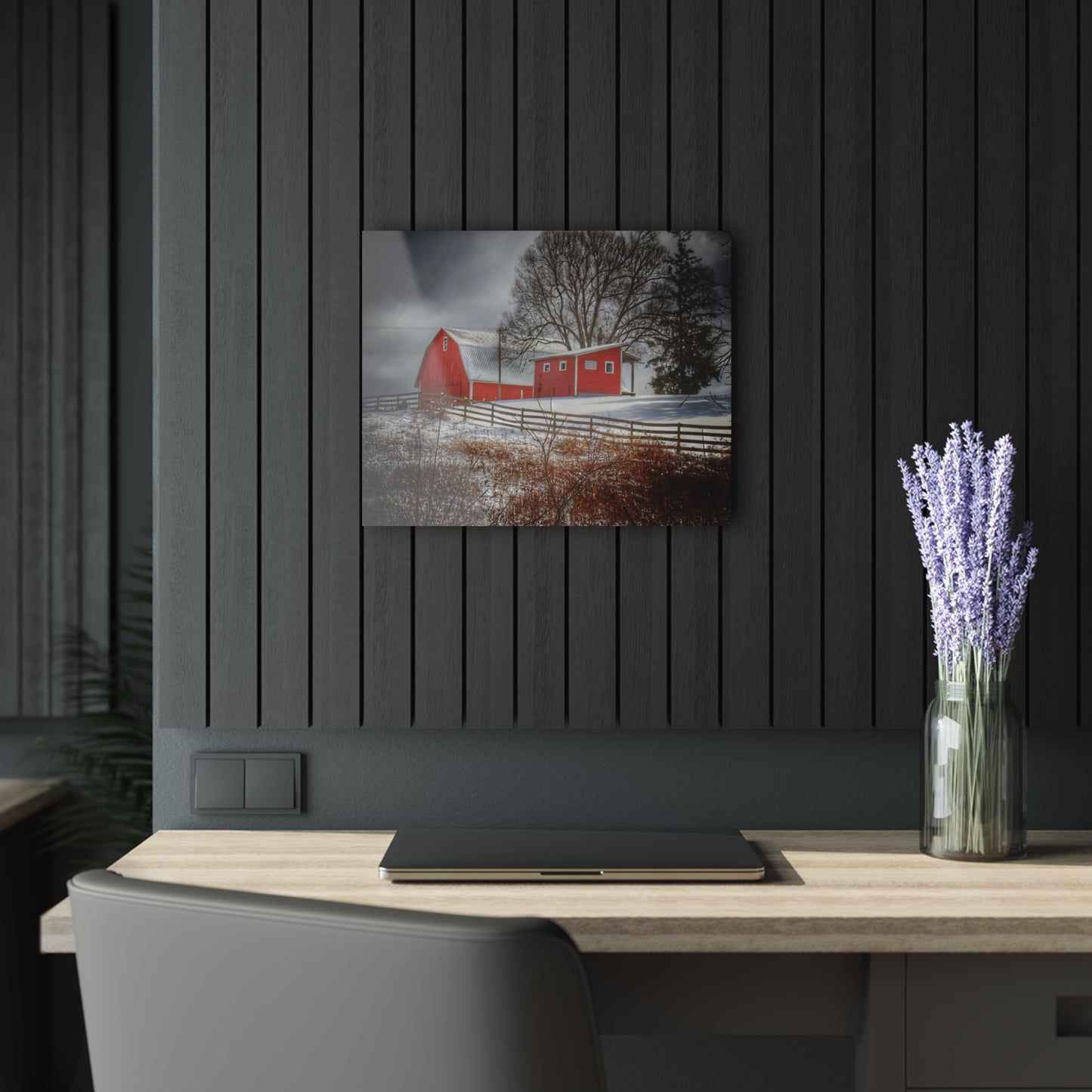 U R There Photography Catlin Red and Fence I Rustic Farmhouse Acrylic Wall Print