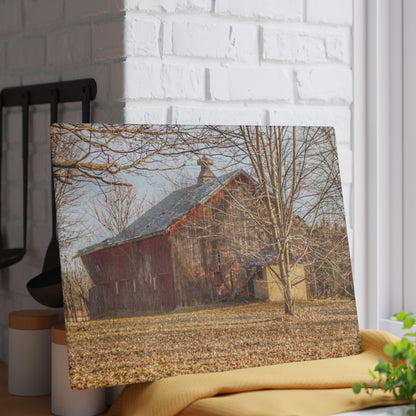 U R There Photography Millington Road Collapsing Red Rustic Farmhouse Tempered-Glass Cutting Board