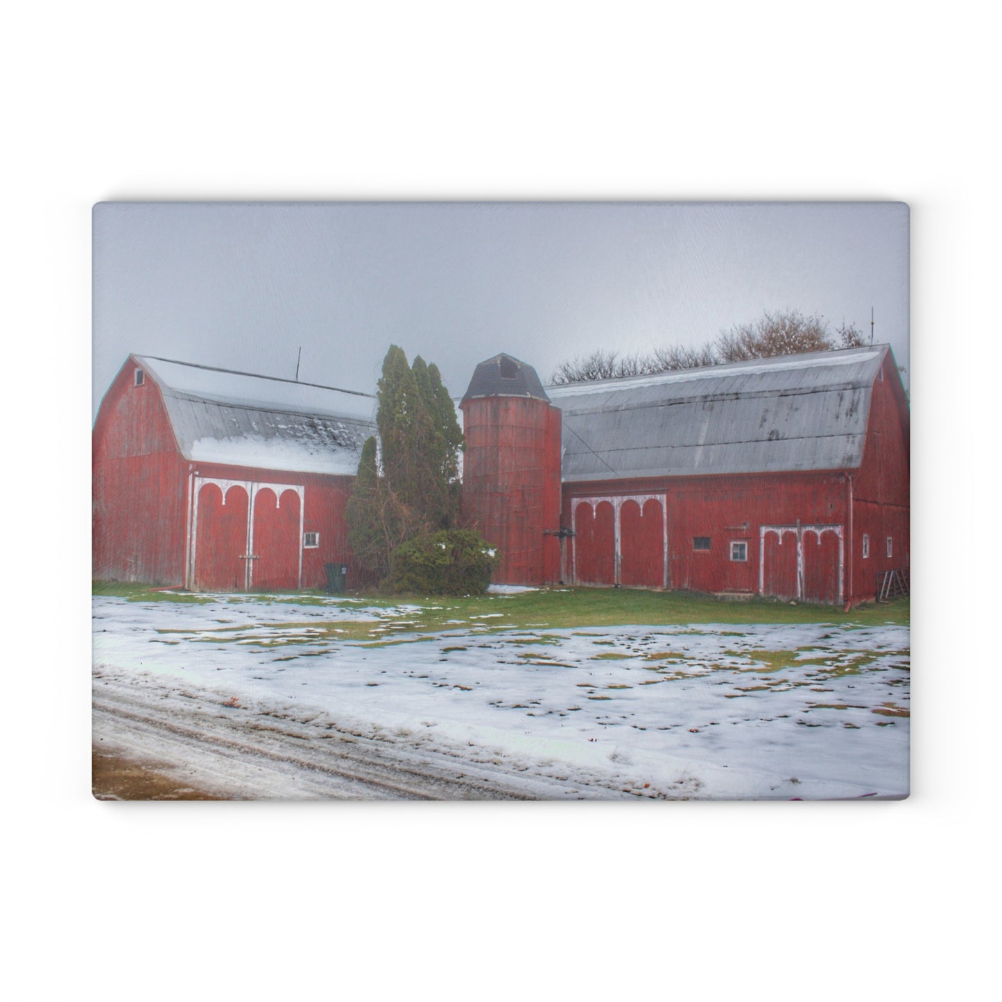 U R There Photography Holmes Road Red II Rustic Farmhouse Tempered-Glass Cutting Board