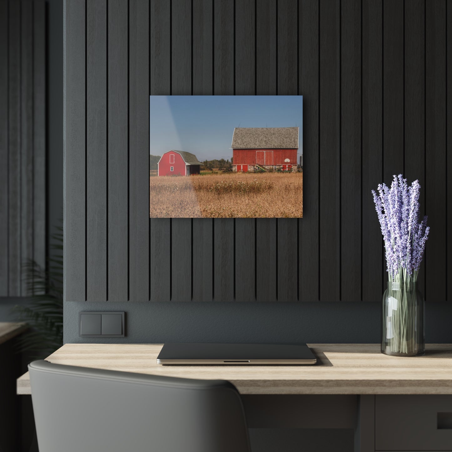 U R There Photography Brown City Wellman Line Road Reds Rustic Farmhouse Acrylic Wall Print