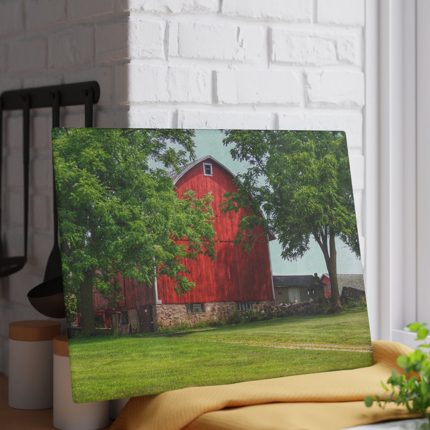U R There Photography Summer Fieldstone Red Rustic Farmhouse Tempered-Glass Cutting Board
