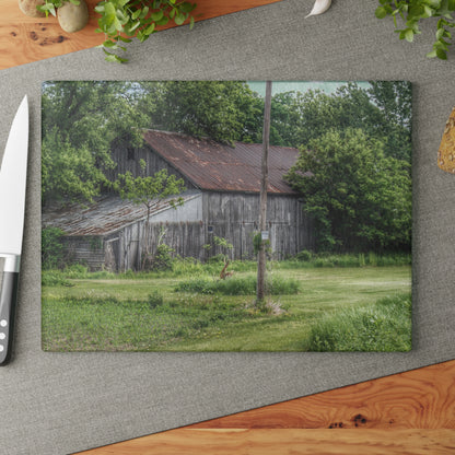 U R There Photography Frankenmuth Grey Saltbox Rustic Farmhouse Tempered-Glass Cutting Board