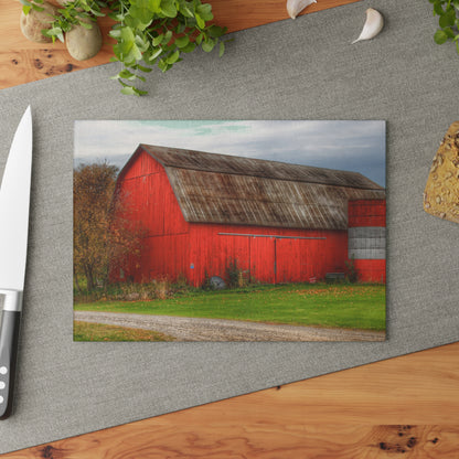 U R There Photography Oak Road Barber Barn I Rustic Farmhouse Tempered-Glass Cutting Board