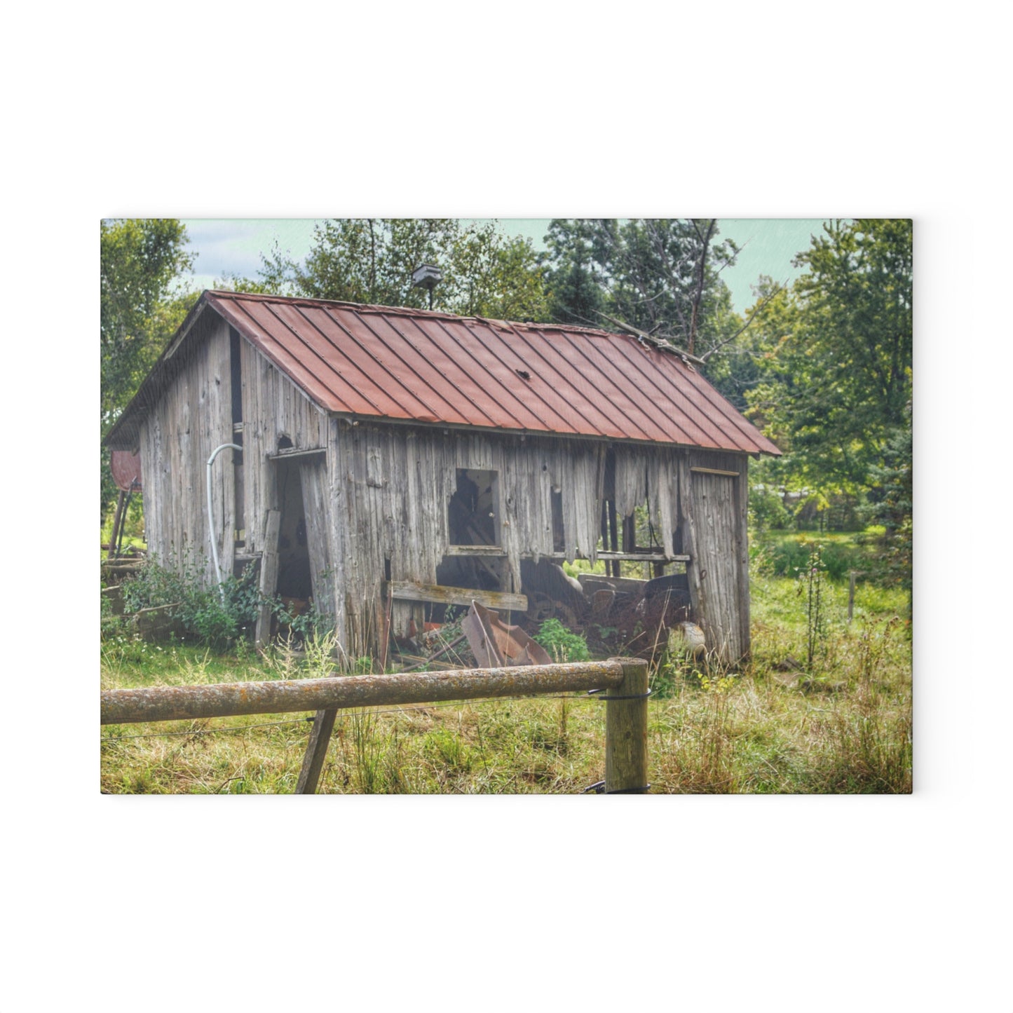 U R There Photography Silverwood Rusted Grey Shack Rustic Farmhouse Tempered-Glass Cutting Board