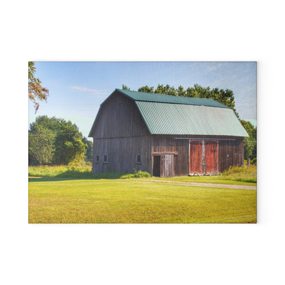 U R There Photography Red Door Barn of Mount Morris Road Rustic Farmhouse Tempered-Glass Cutting Board