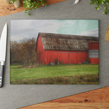 U R There Photography Oak Road Barber Barn I Rustic Farmhouse Tempered-Glass Cutting Board