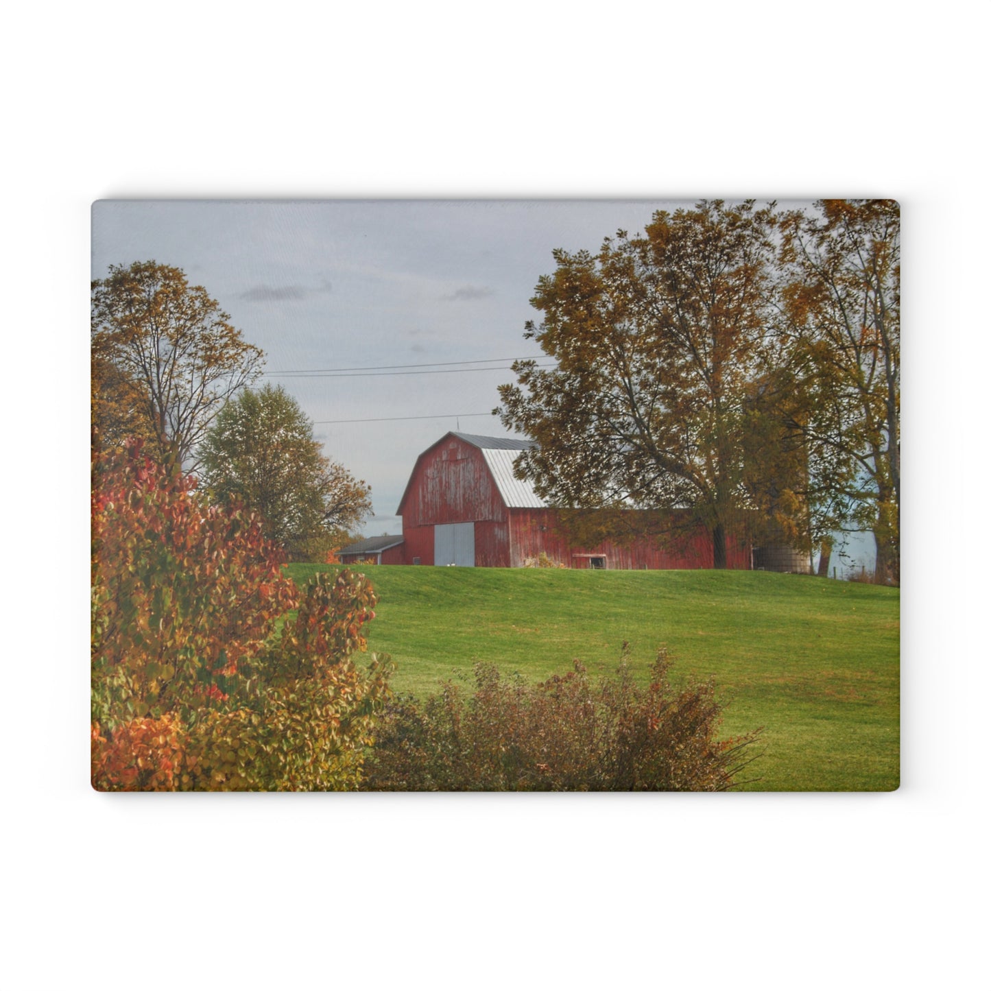 U R There Photography Lyons Road Red Rustic Farmhouse Tempered-Glass Cutting Board