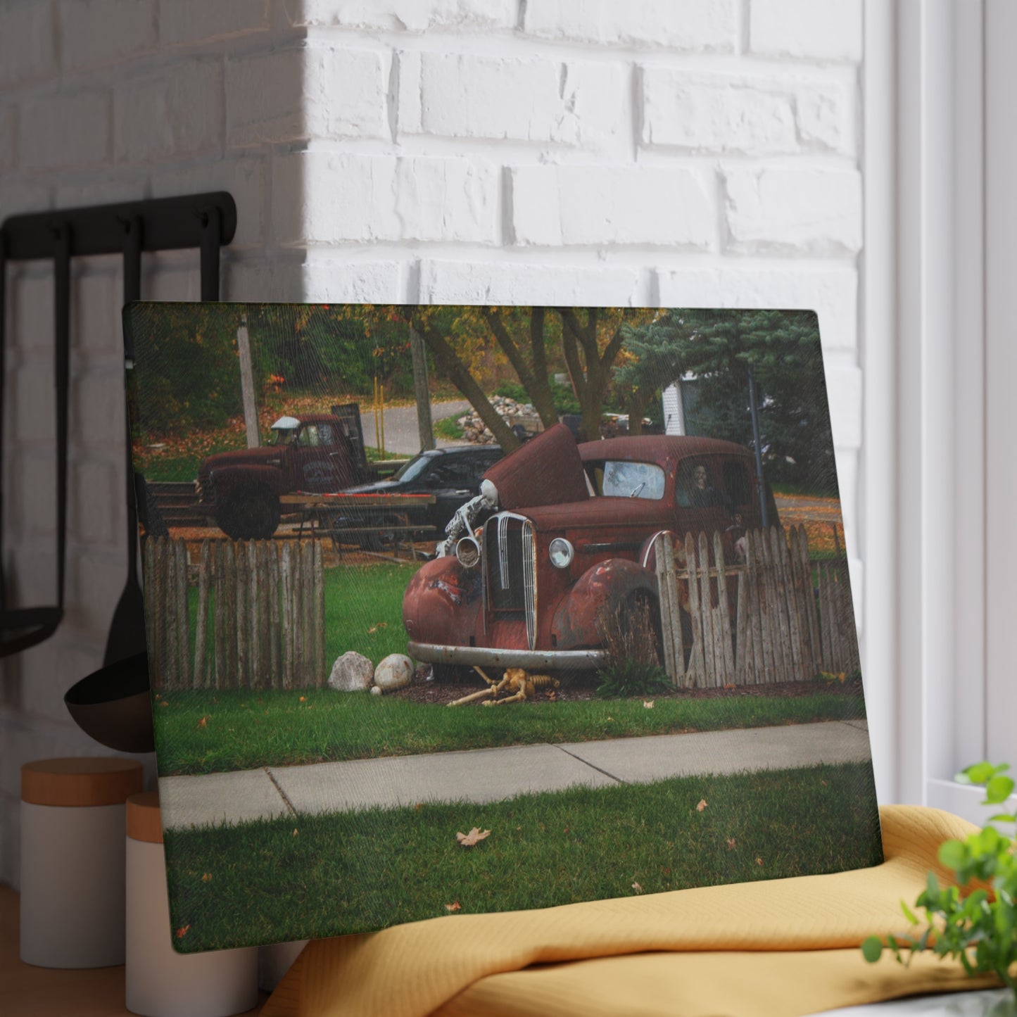 U R There Photography Oak Road Metamora Mechanics Rustic Farmhouse Tempered-Glass Cutting Board