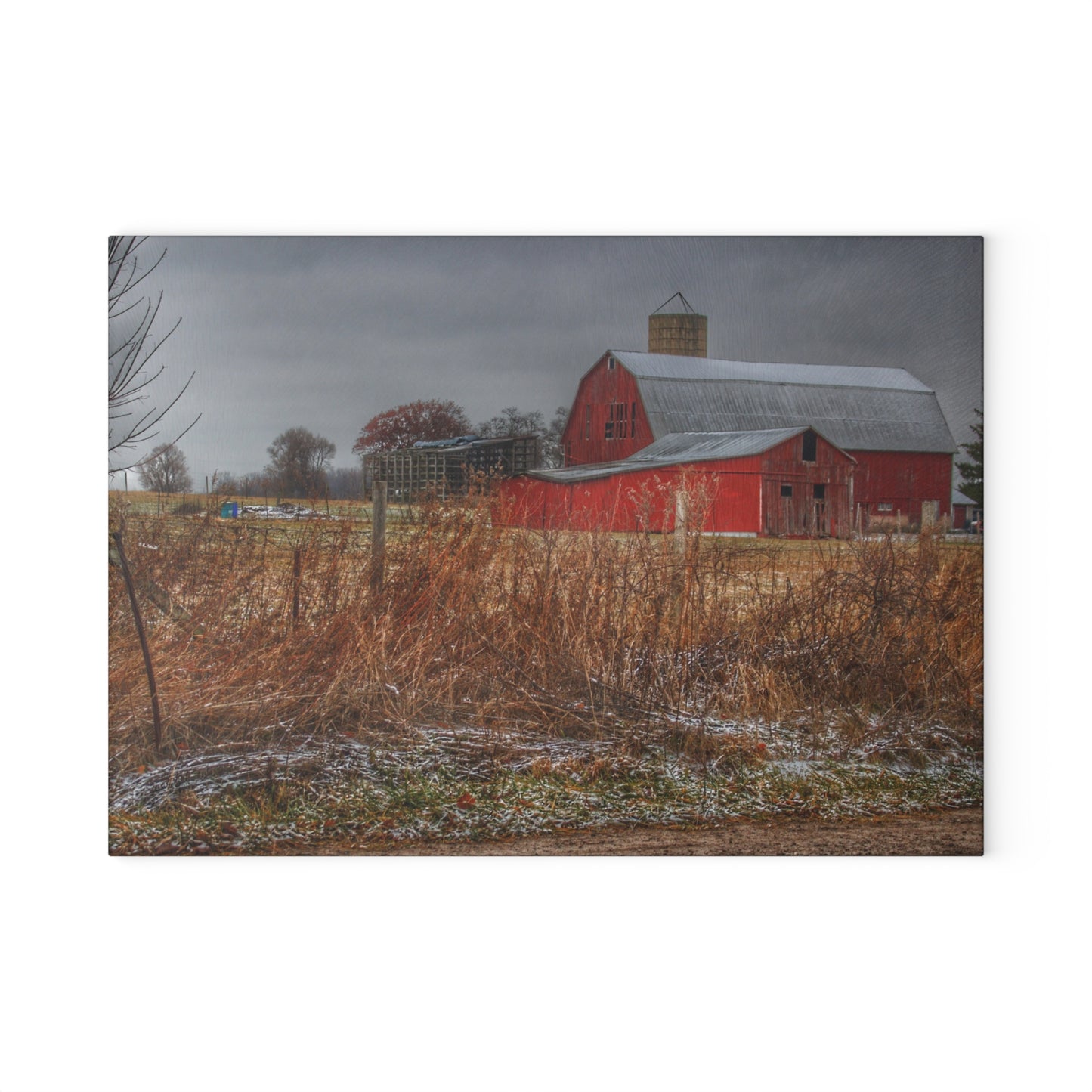 U R There Photography Hough Road Reds I Rustic Farmhouse Tempered-Glass Cutting Board