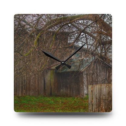 U R There Photography Bowers Road Greys III Rustic Farmhouse Acrylic Analog Wall Clock