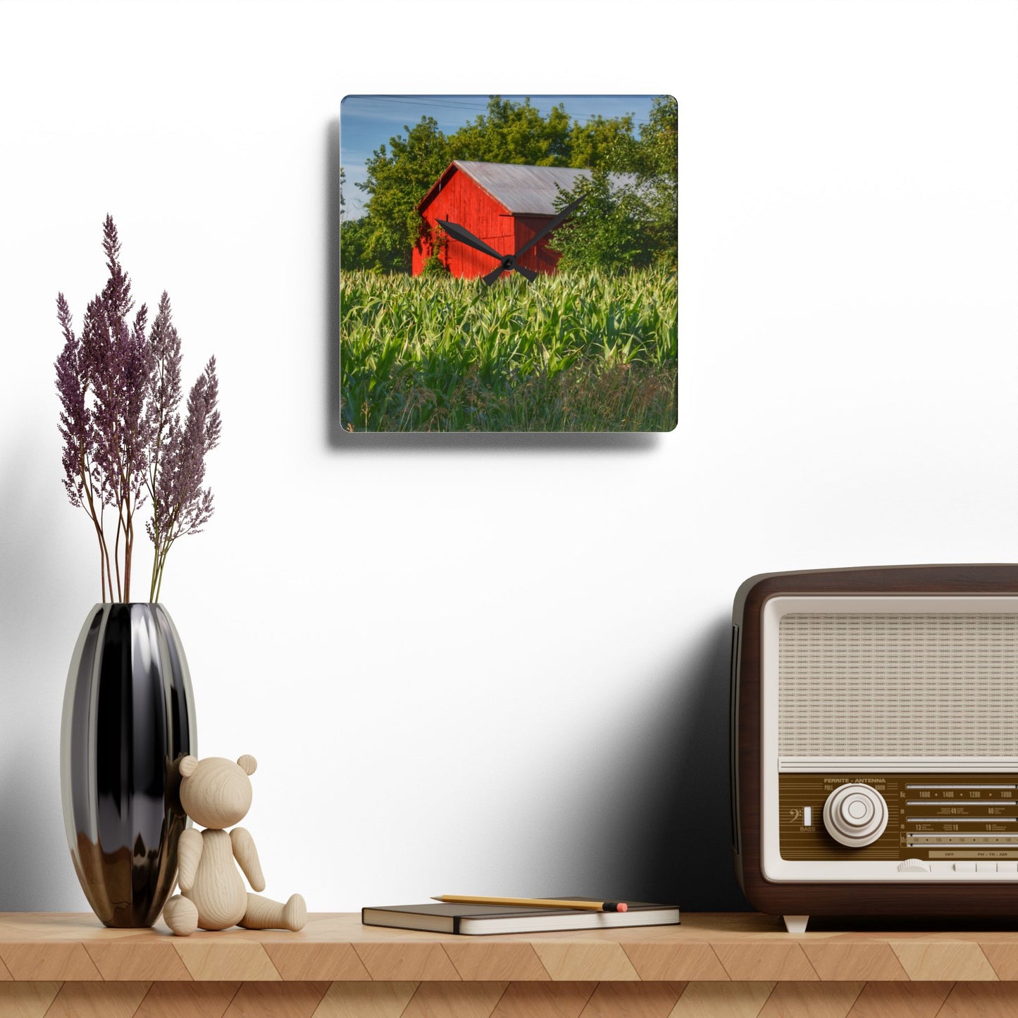 U R There Photography Willard Road Red III Rustic Farmhouse Acrylic Analog Wall Clock