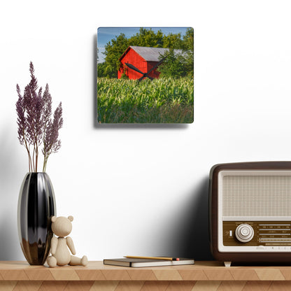 U R There Photography Willard Road Red III Rustic Farmhouse Acrylic Analog Wall Clock
