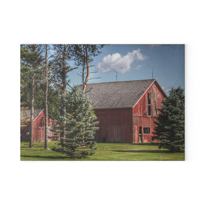 U R There Photography Havens Road Red Among the Pines Rustic Farmhouse Tempered-Glass Cutting Board