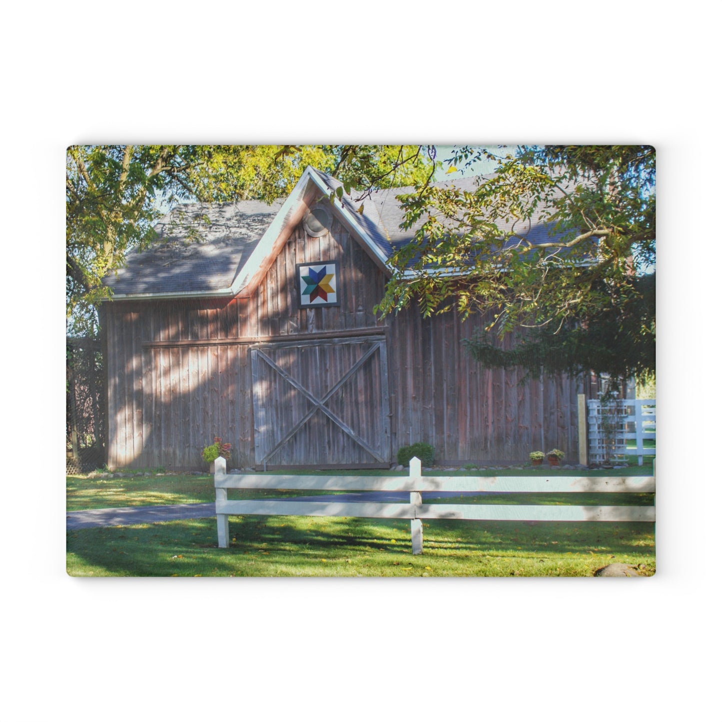 U R There Photography Hunters Creek Quilted II Rustic Farmhouse Tempered-Glass Cutting Board