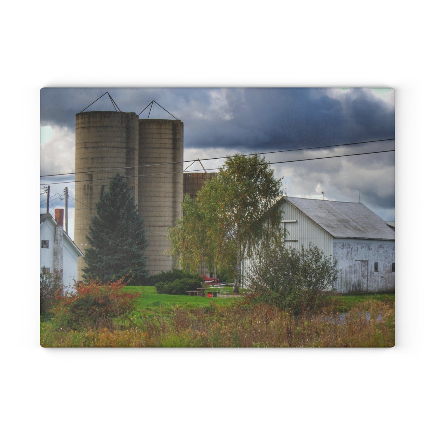 U R There Photography Baldwin White and Silo Rustic Farmhouse Tempered-Glass Cutting Board