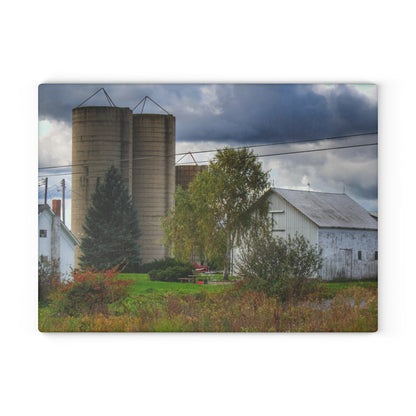 U R There Photography Baldwin White and Silo Rustic Farmhouse Tempered-Glass Cutting Board