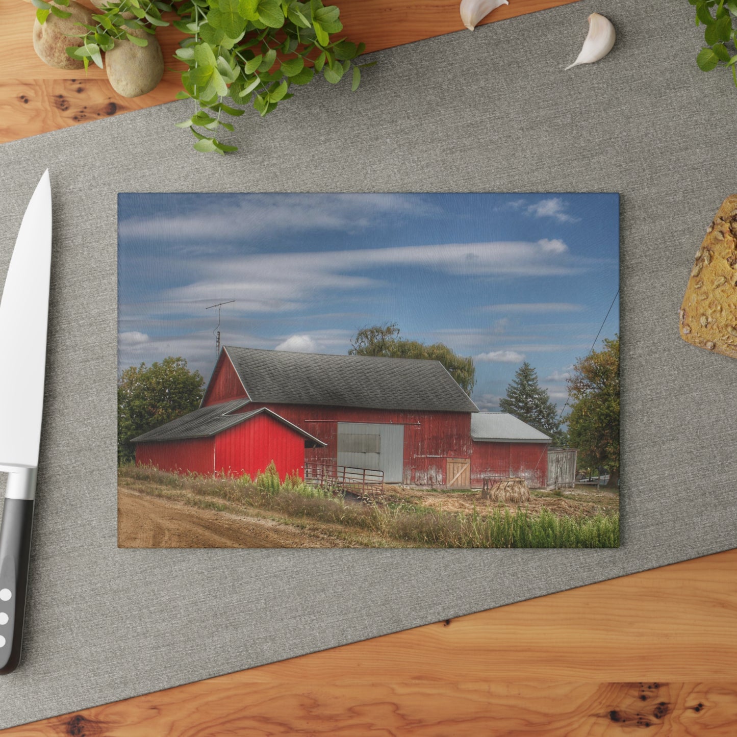 U R There Photography Wheeling Road Barn Rustic Farmhouse Tempered-Glass Cutting Board