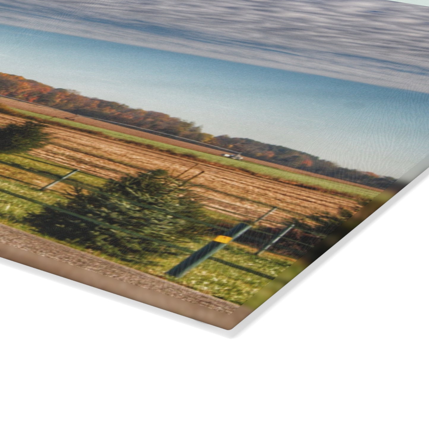 U R There Photography Fences, Firs and Fall Rustic Farmhouse Tempered-Glass Cutting Board