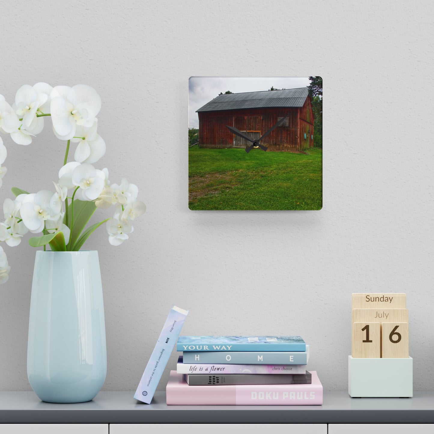 U R There Photography Rusted Red of Summer Rustic Farmhouse Acrylic Analog Wall Clock