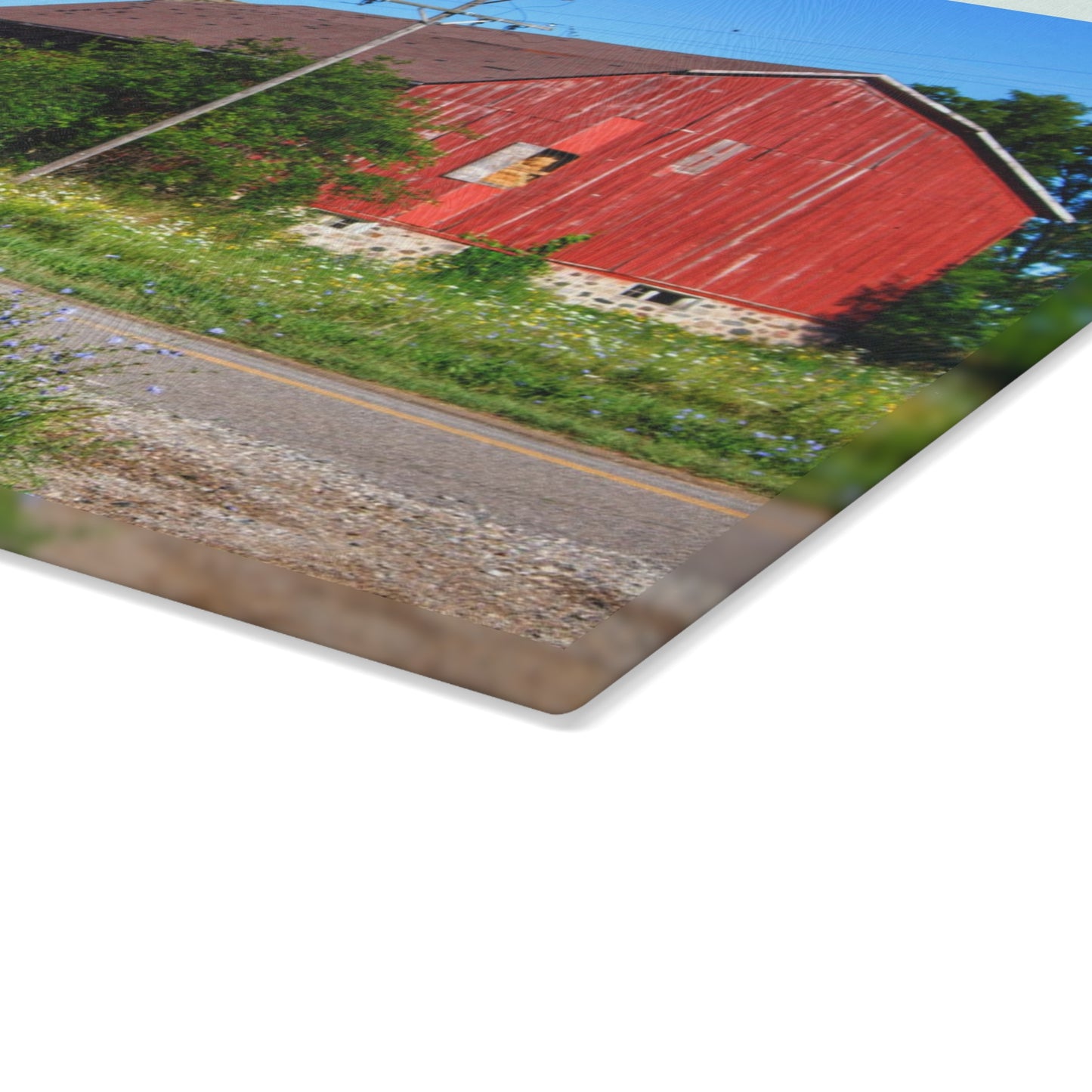 U R There Photography Armstrong Road Red II Rustic Farmhouse Tempered-Glass Cutting Board