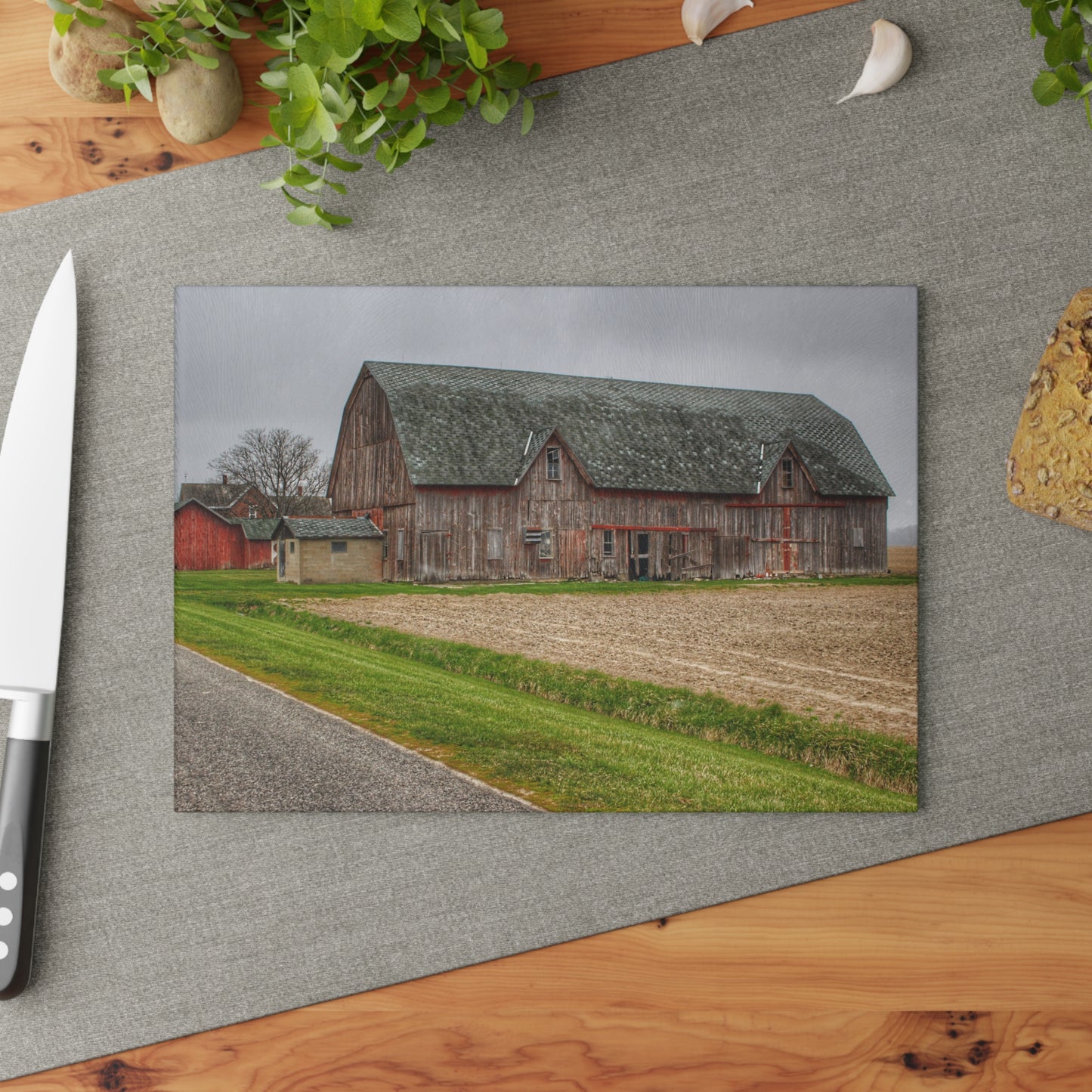 U R There Photography Roedel Roadside Reds I Rustic Farmhouse Tempered-Glass Cutting Board