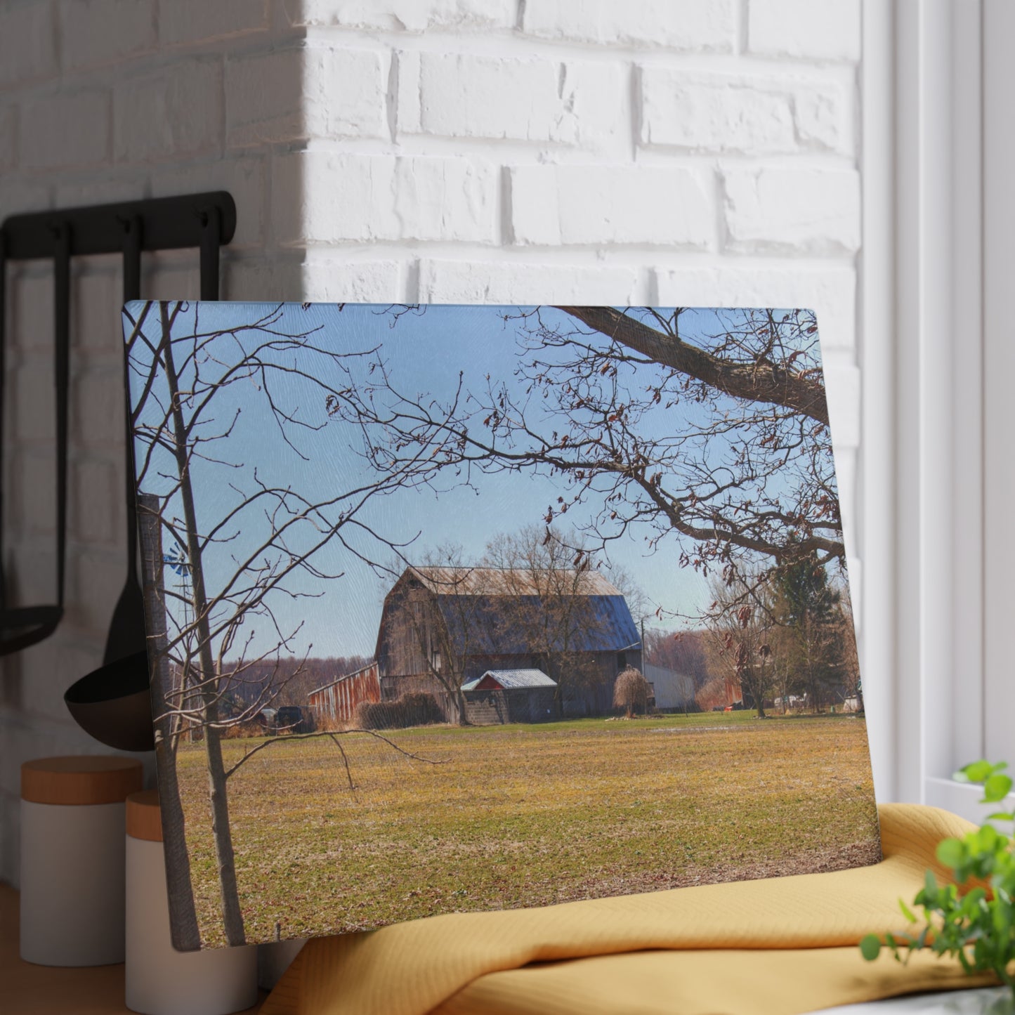 U R There Photography Rider Road Greys Rustic Farmhouse Tempered-Glass Cutting Board