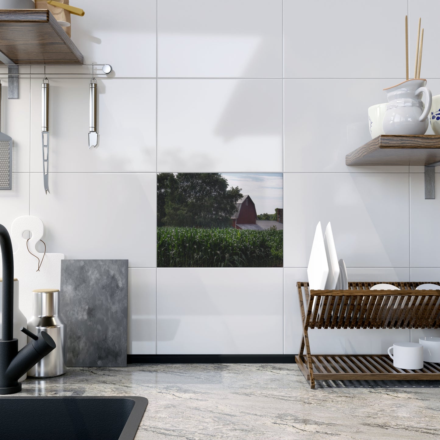 U R There Photography Above the Corn on Piersonville Road III Rustic Farmhouse Decorative Ceramic Tile