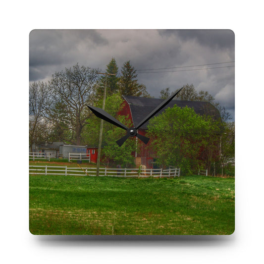 Hassler Lake Hidden Red Rustic Farmhouse Acrylic Analog Wall Clock 10.75'' × 10.75'' (Square)