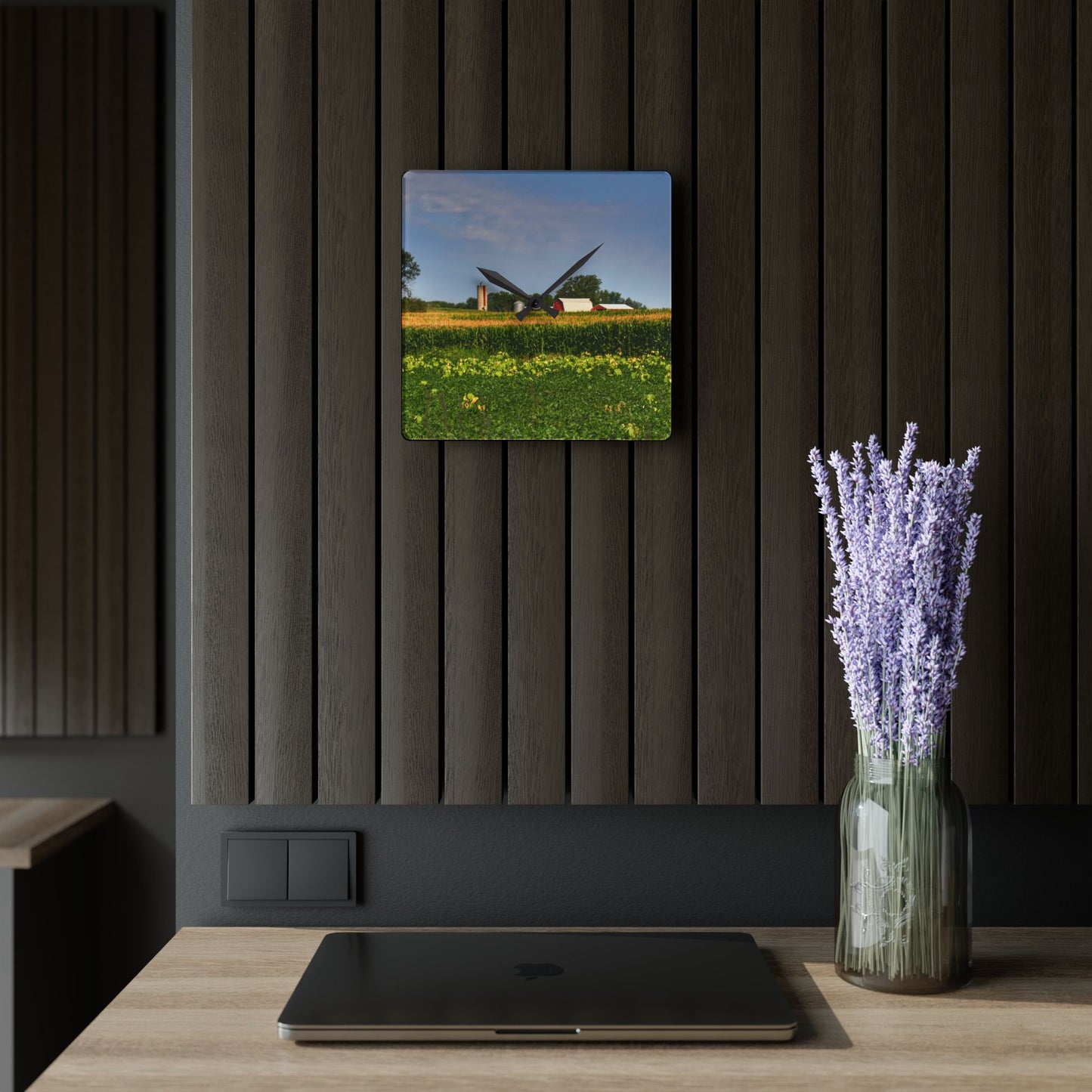 Rustic Farmhouse Wall Clock featuring Across the Field in Clifford