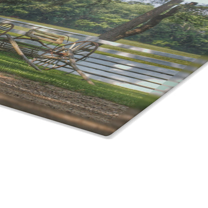 U R There Photography Thornville Buggy and Fence Rustic Farmhouse Tempered-Glass Cutting Board