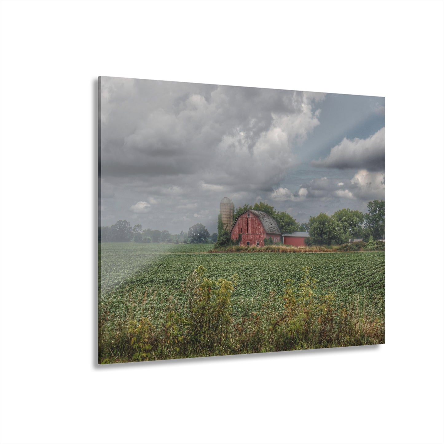 U R There Photography Church Road Red Rustic Farmhouse Acrylic Analog Wall Clock