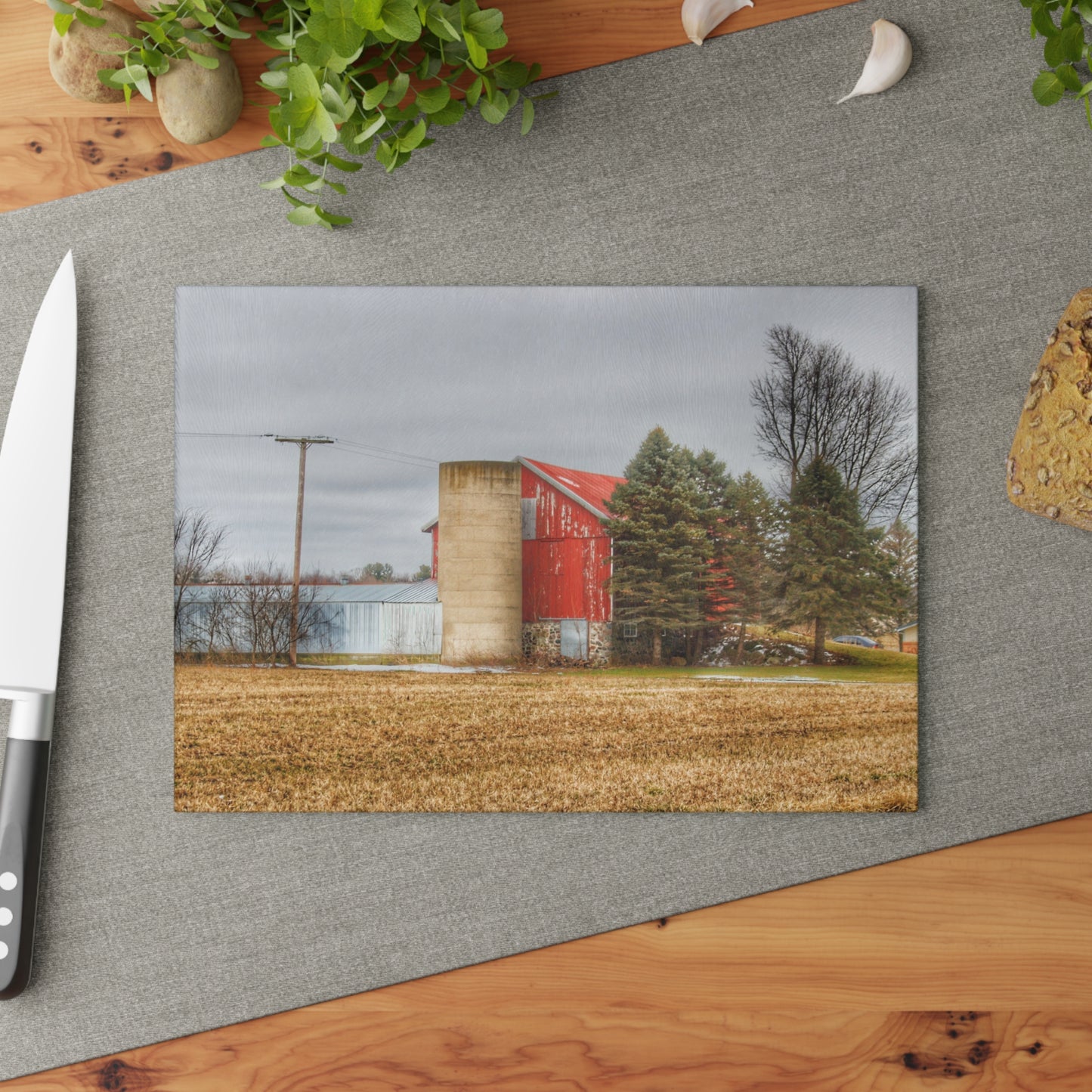 U R There Photography Laur Road Red Among the Pines I Rustic Farmhouse Tempered-Glass Cutting Board