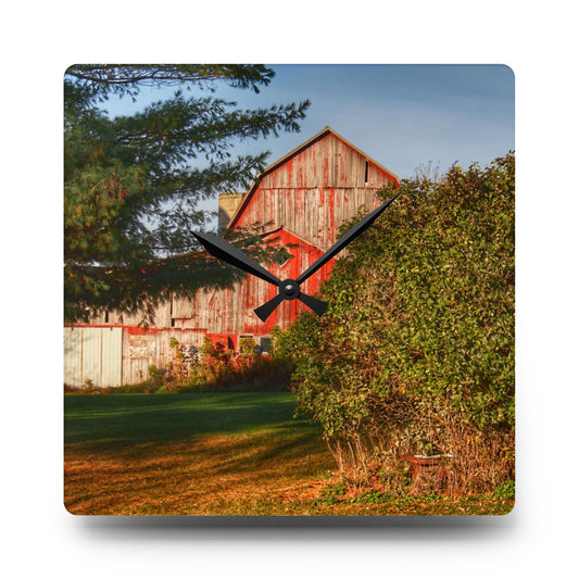 Cade Road Red II Rustic Farmhouse Acrylic Analog Wall Clock 10.75'' × 10.75'' (Square)