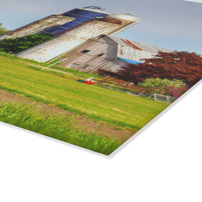 U R There Photography M-25 Old Grey and Silos Rustic Farmhouse Tempered-Glass Cutting Board
