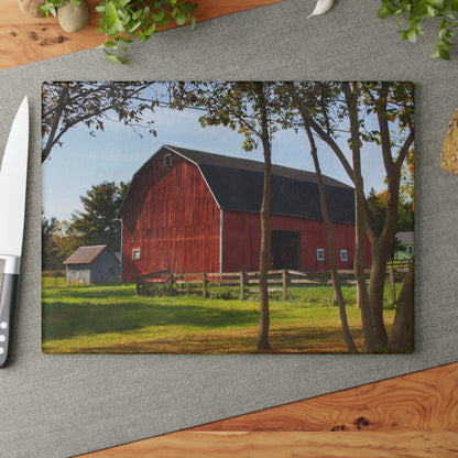 U R There Photography Hough Road Red II Rustic Farmhouse Tempered-Glass Cutting Board