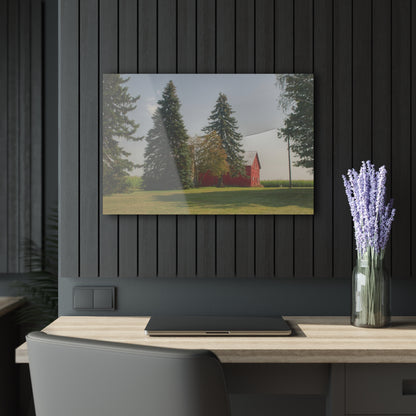 U R There Photography Small Red Barn Beneath the Pines Rustic Farmhouse Acrylic Wall Print