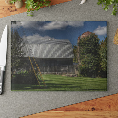 U R There Photography Ludwig Road Summer Grey and Silo Rustic Farmhouse Tempered-Glass Cutting Board