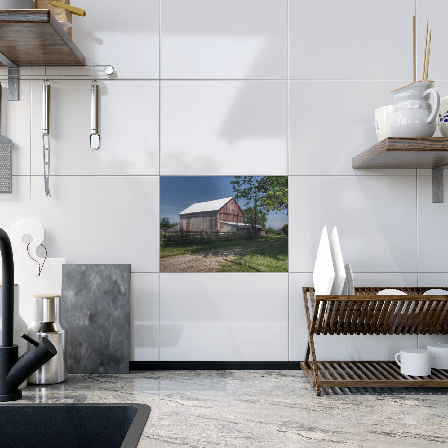 U R There Photography Castle Road Cow Barn II Rustic Farmhouse Decorative Ceramic Tile