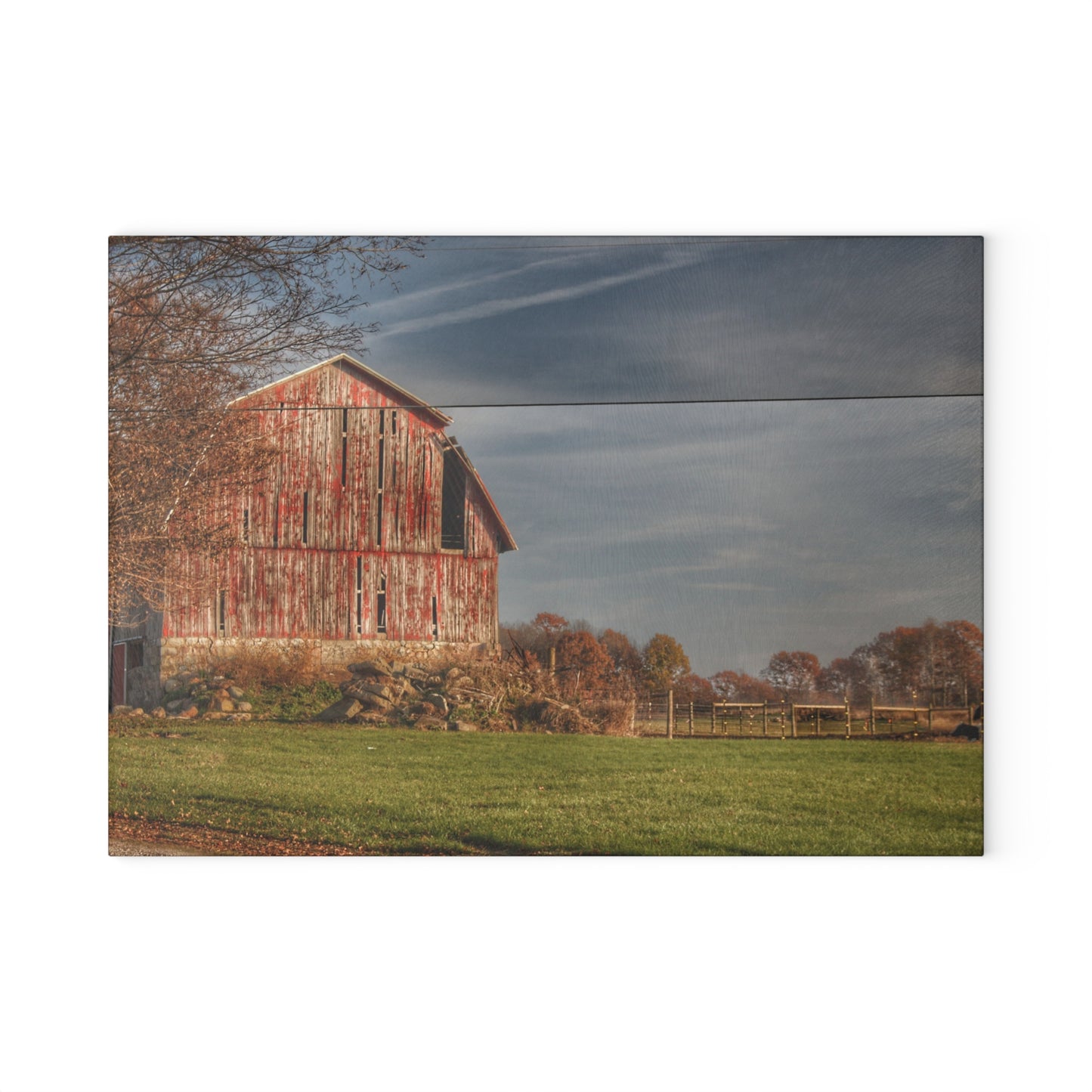 U R There Photography Marathon Road Red Cow Barn Rustic Farmhouse Tempered-Glass Cutting Board