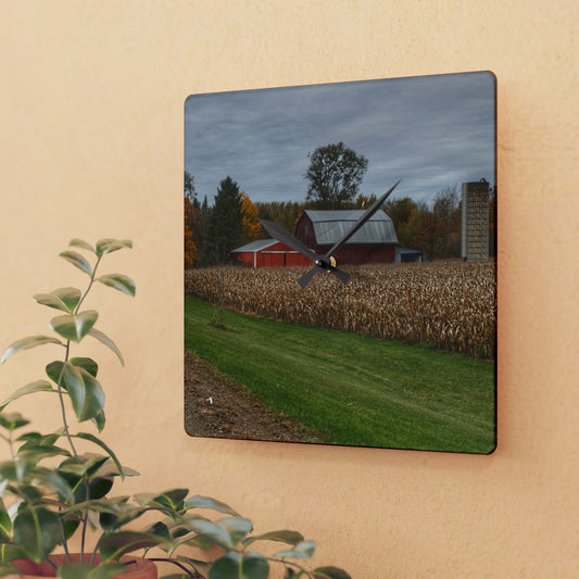 U R There Photography Birch Run Road Reds Rustic Farmhouse Acrylic Analog Wall Clock