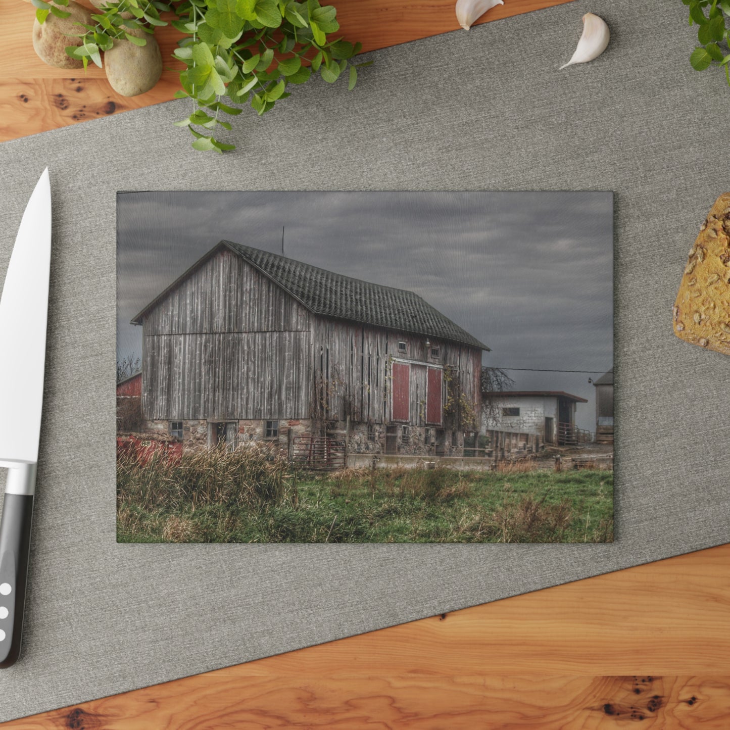 U R There Photography Swaffer Road Grey Rustic Farmhouse Tempered-Glass Cutting Board