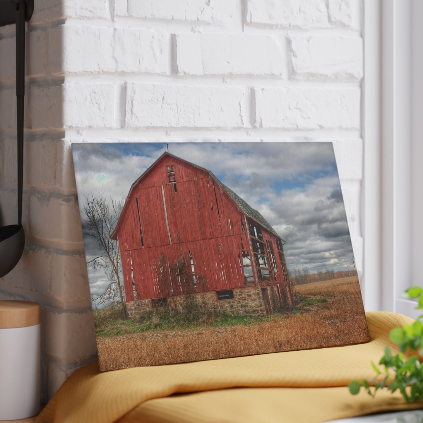 U R There Photography Laur Road Forgotten Red I Rustic Farmhouse Tempered-Glass Cutting Board