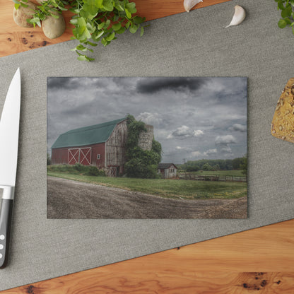 U R There Photography West Hunters Creek Road Red II Rustic Farmhouse Tempered-Glass Cutting Board