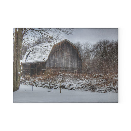 U R There Photography Vassar Road Hidden Grey in Winter Rustic Farmhouse Tempered-Glass Cutting Board