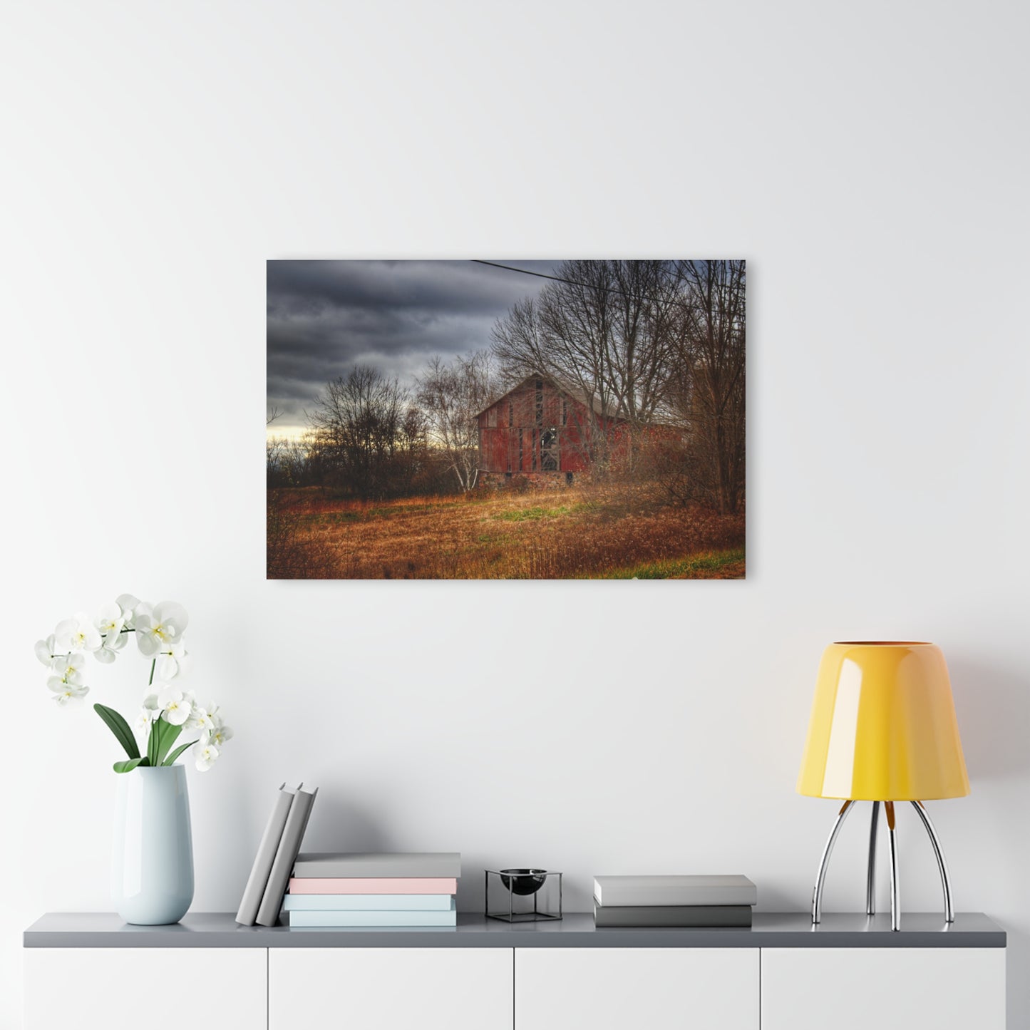 U R There Photography December Fieldstone Red Rustic Farmhouse Acrylic Wall Print