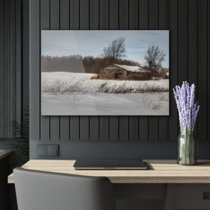 U R There Photography Frozen Grey Shack of Kingston Rustic Farmhouse Acrylic Wall Print