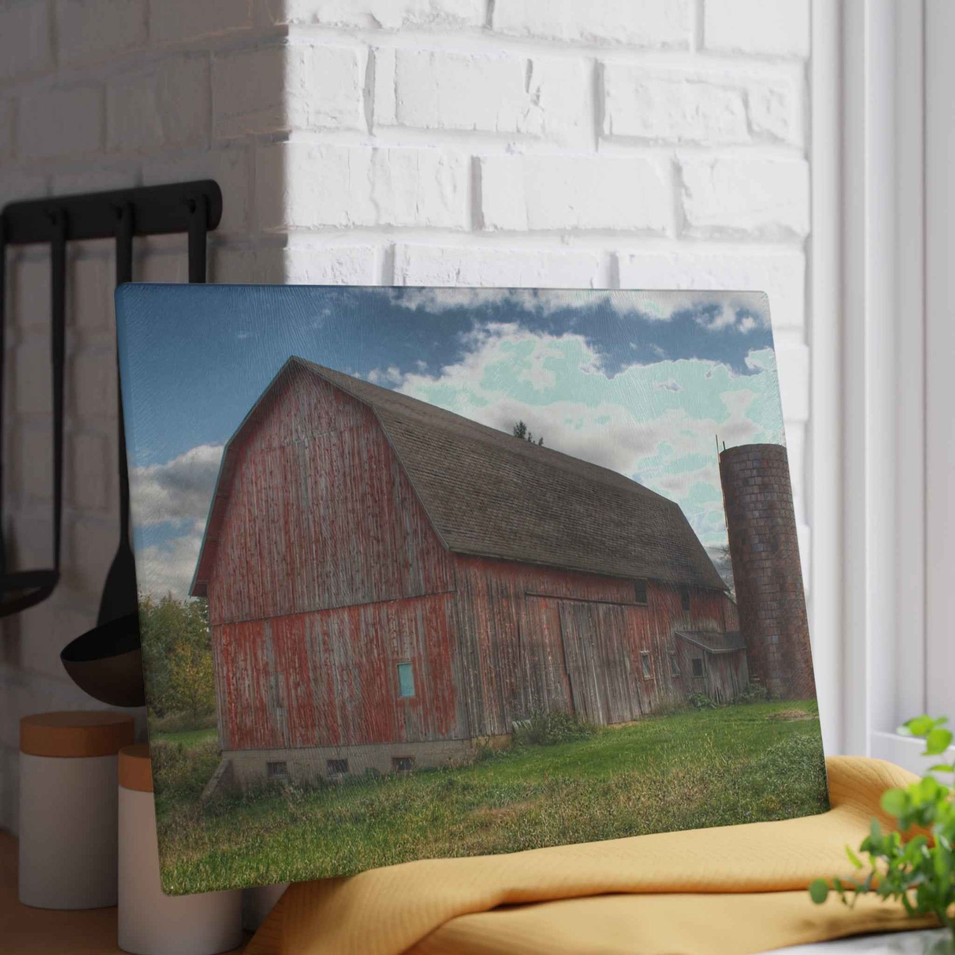 U R There Photography Baldwin Road Red I Rustic Farmhouse Tempered-Glass Cutting Board