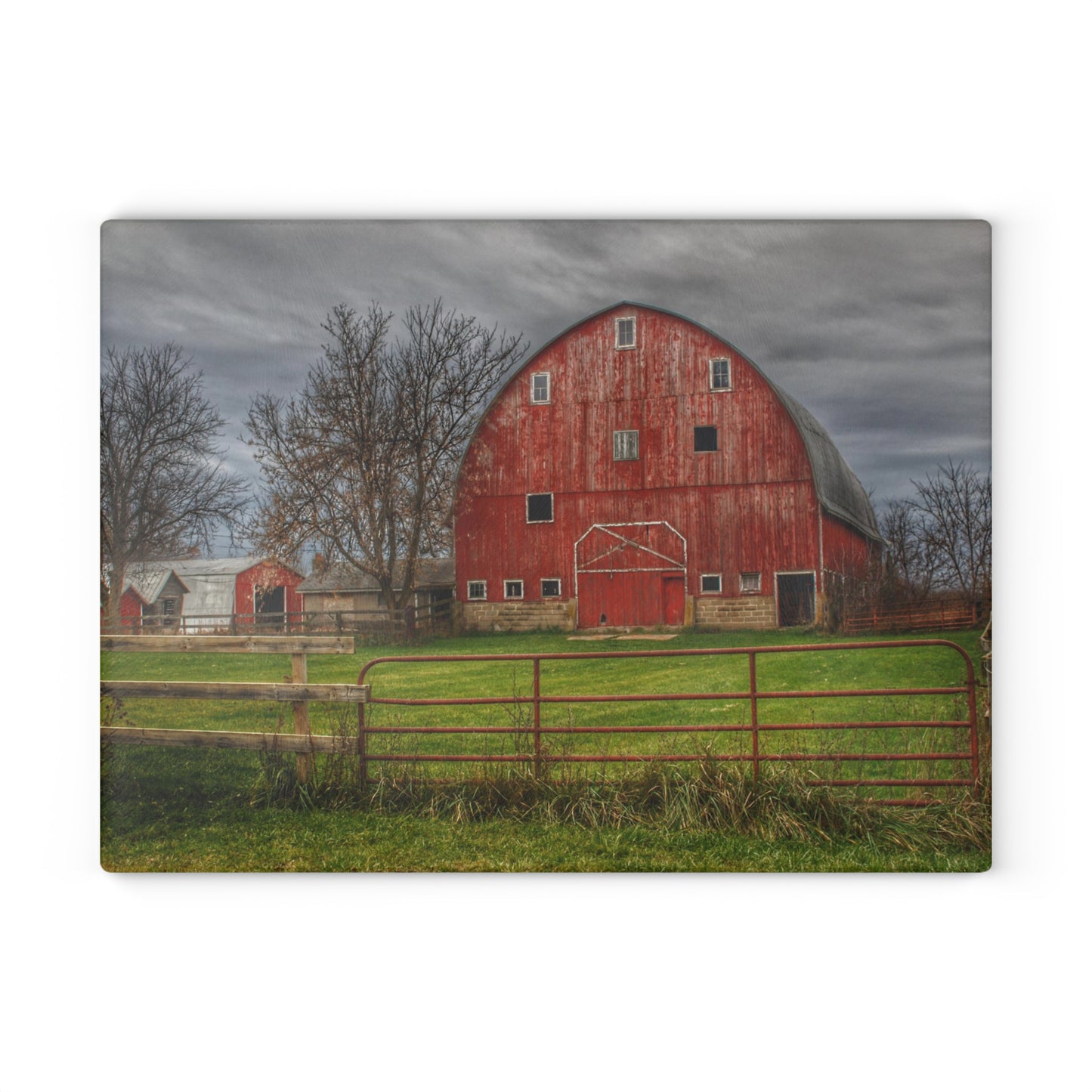 U R There Photography Beyond the Fence Red Rustic Farmhouse Tempered-Glass Cutting Board