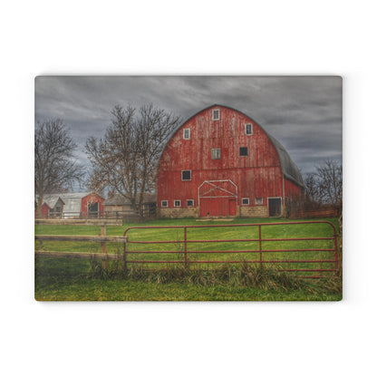 U R There Photography Beyond the Fence Red Rustic Farmhouse Tempered-Glass Cutting Board